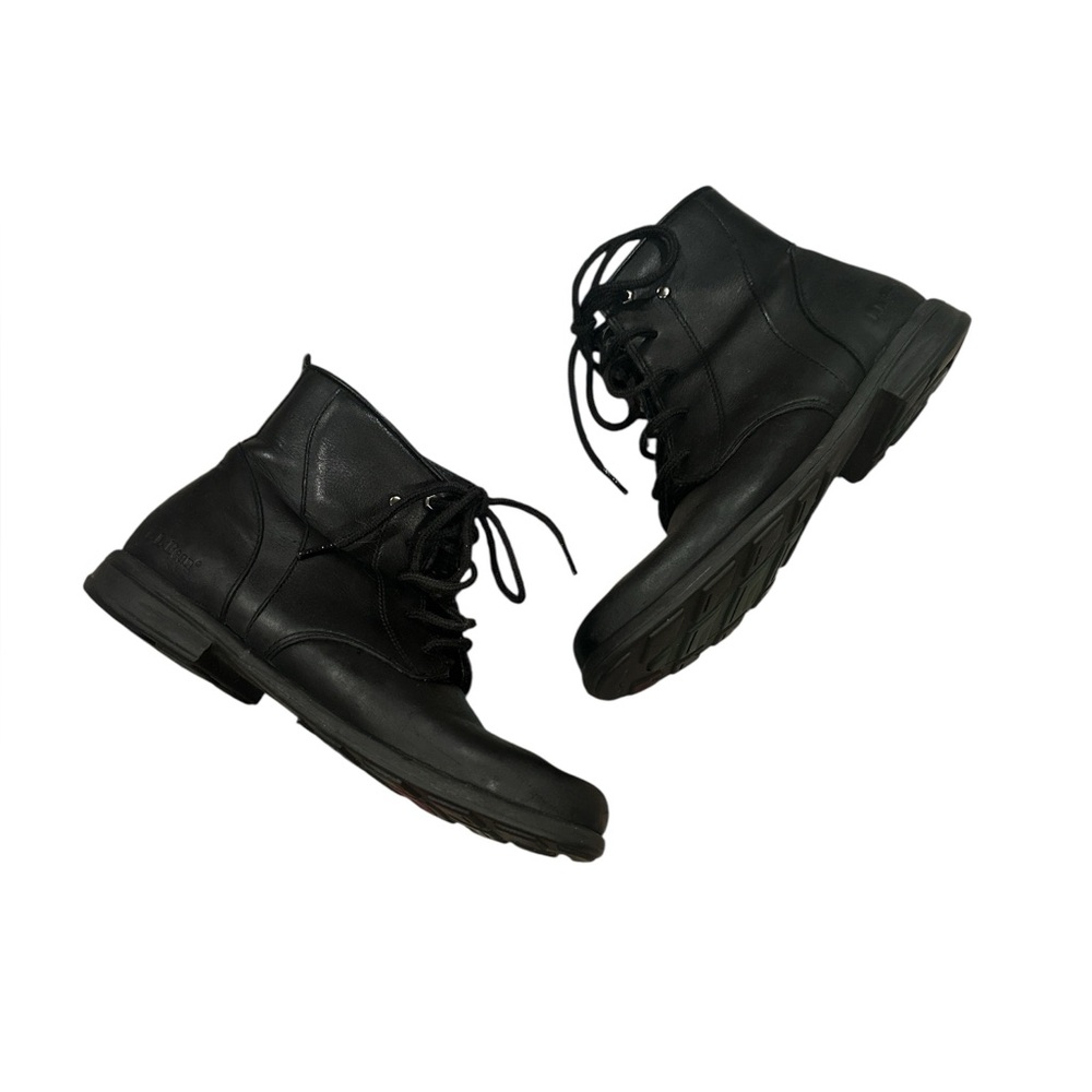 LL Bean Black Moto Combat Ankle Leather Lace-up Shoe Boots 11 Womens Rubber Sole